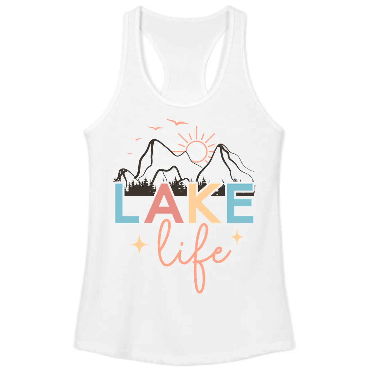 Mountain Lake Life Typography Ladies Tank in White